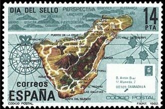 España 1982 2668 Sello ** Dia del Sello Isla de Tenerife sobre el mapa y perspectiva del archipielago canario Codigo Postal Timbre Espagne Spain Spagna Yvert2290 Scott2296 